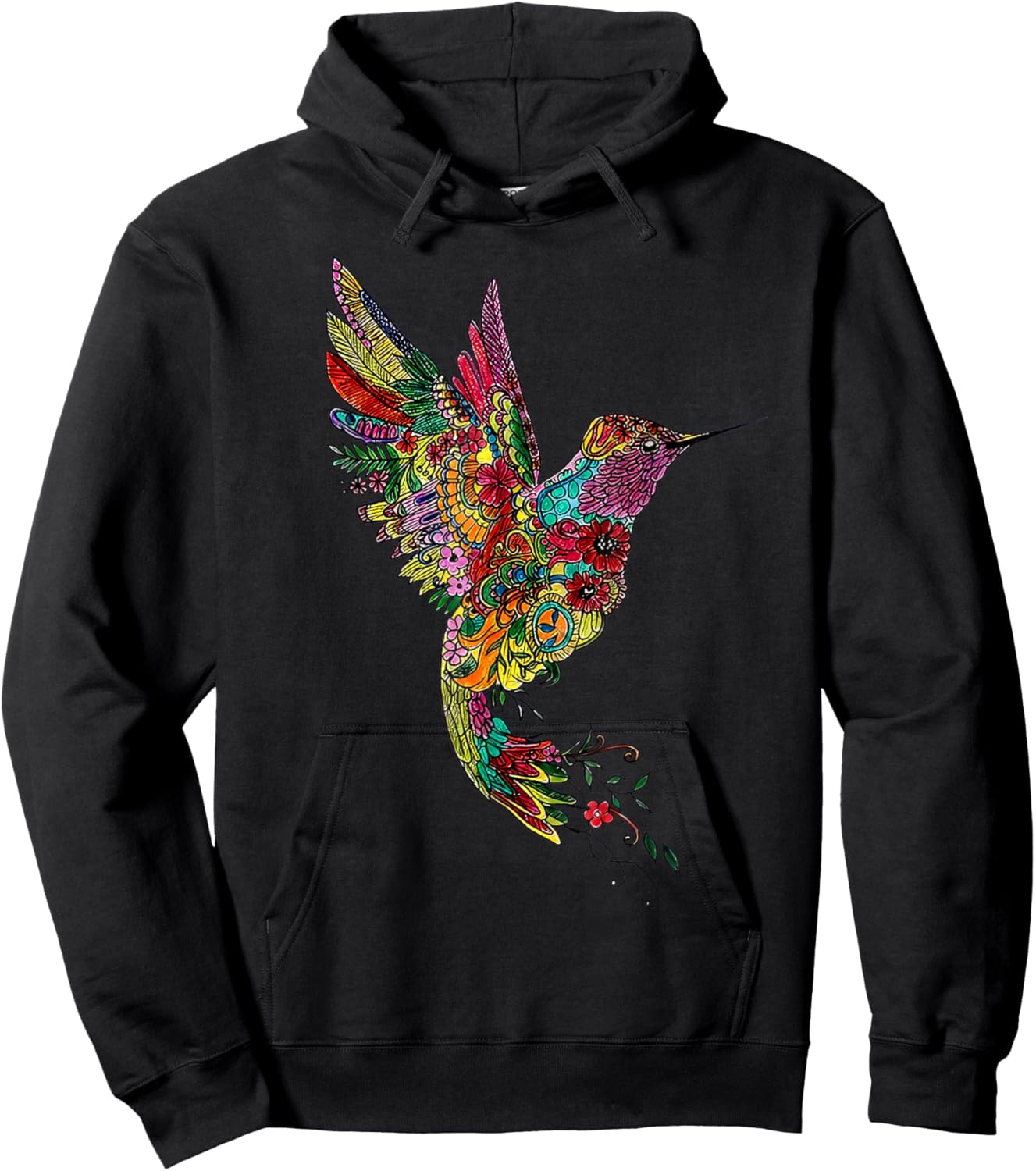 Mandala Hummingbird Graphic Yoga Art Spiritual Meditation Hoodie - Hoodie | Black