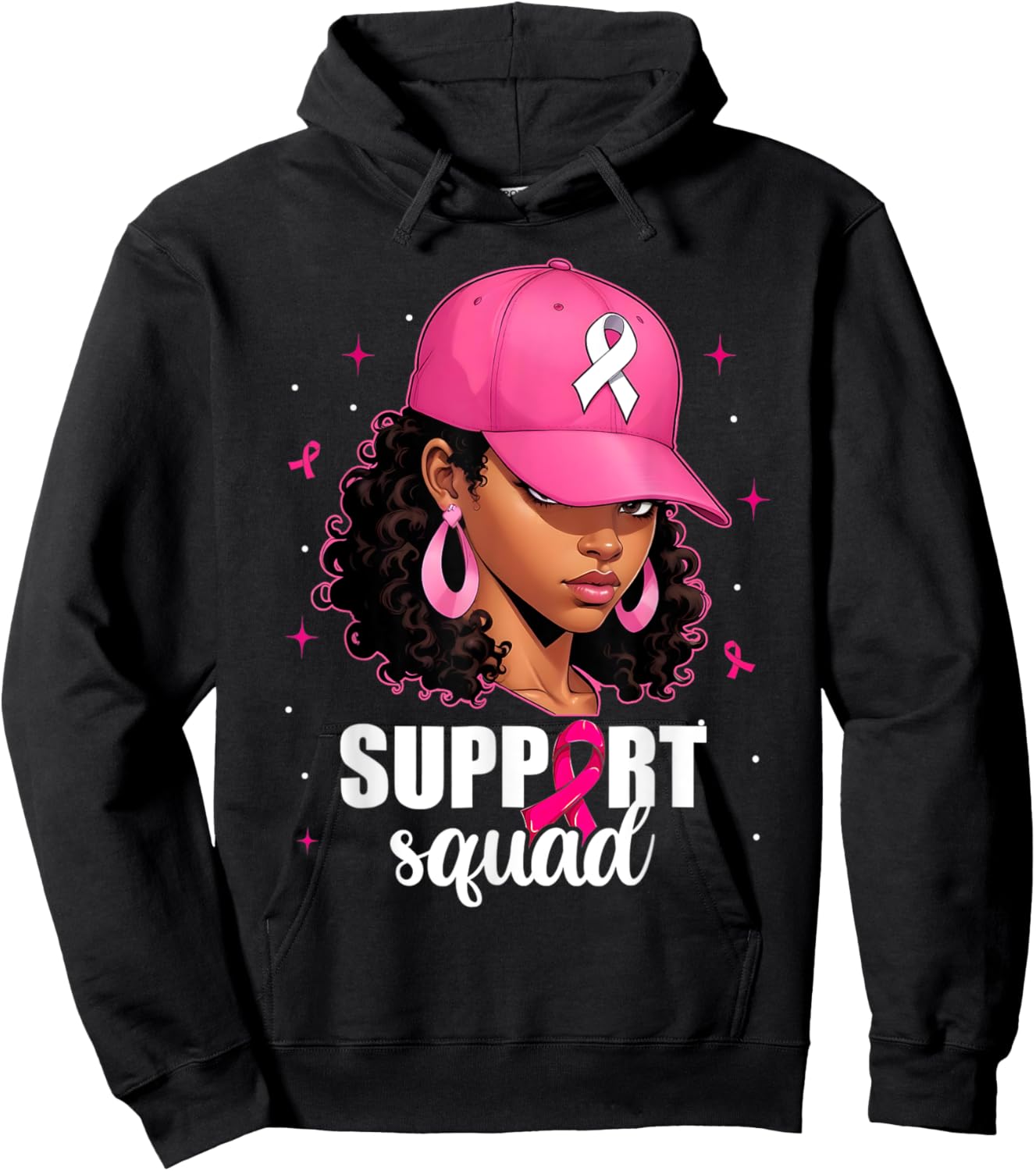 Support Squad Breast Cancer Awareness Black Women Pink Girls Hoodie - Hoodie | Black