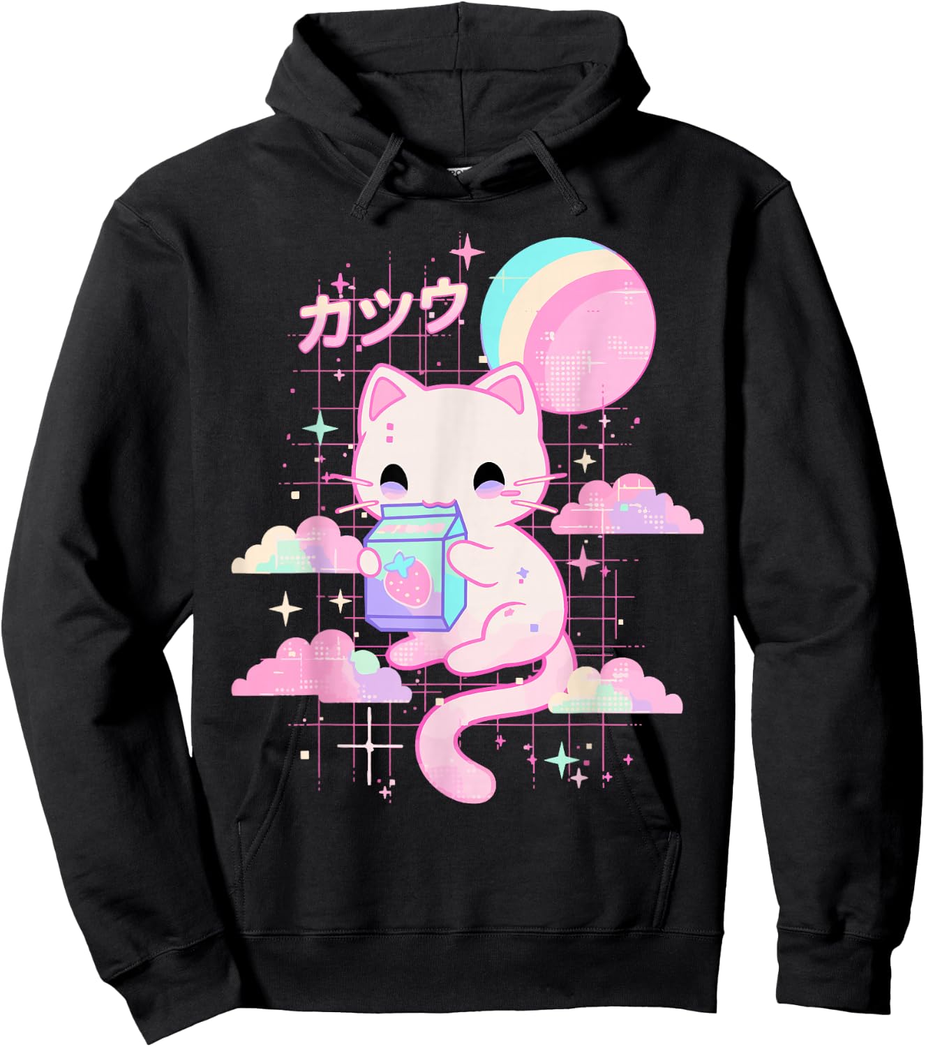 Cat Strawberry Milk Anime 90s Japanese Cat Japan Hoodie - Hoodie | Black