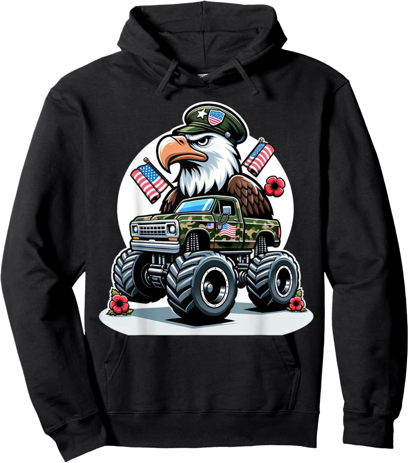 Memorial Day Shirts Kids Boys Eagle American Flag Camo Truck Hoodie - Hoodie | Black