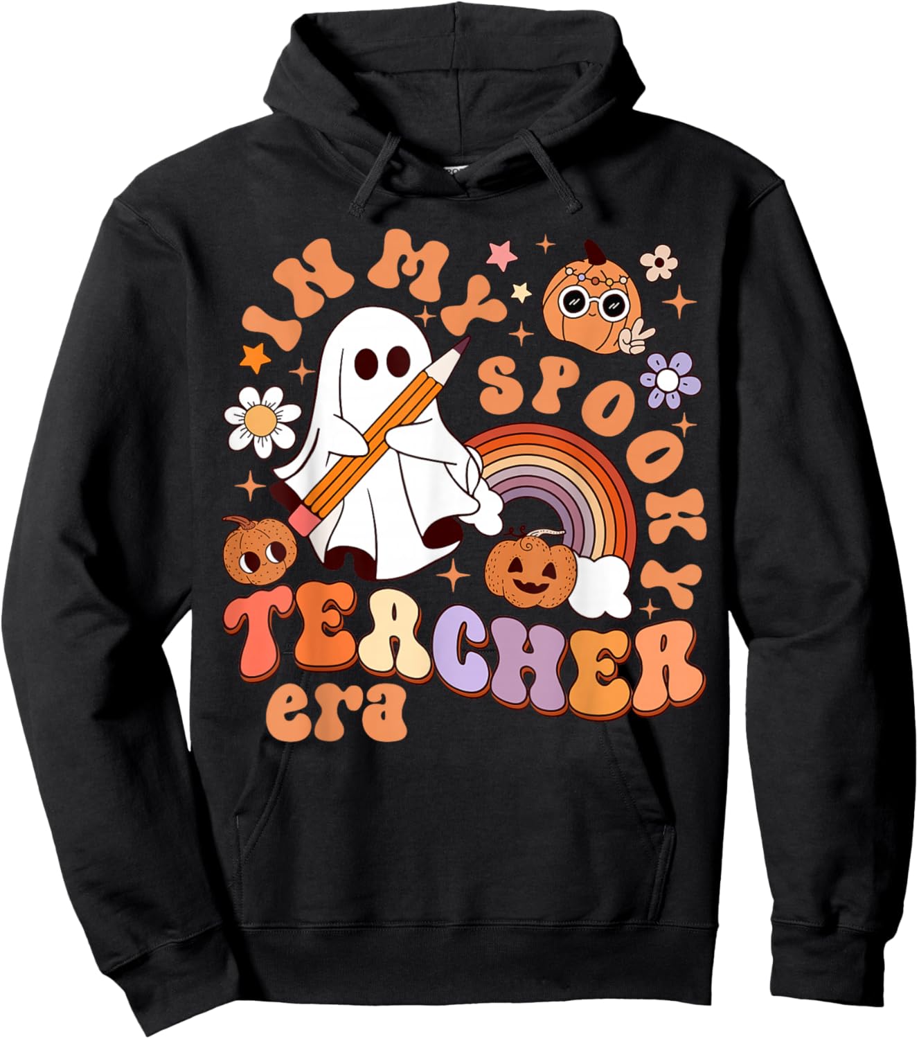 Groovy In My Spooky Math Teacher Era Ghost Funny Halloween Hoodie - Hoodie | Black