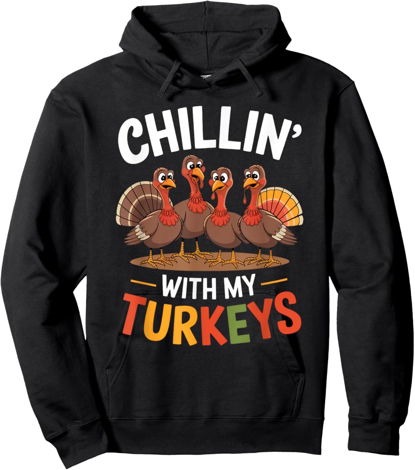 Funny Family Thanksgiving - Chillin With My Turkeys -Kids Thanksgiving-themed Boys' Kids' Novelty Hoodie - Hoodie | Black