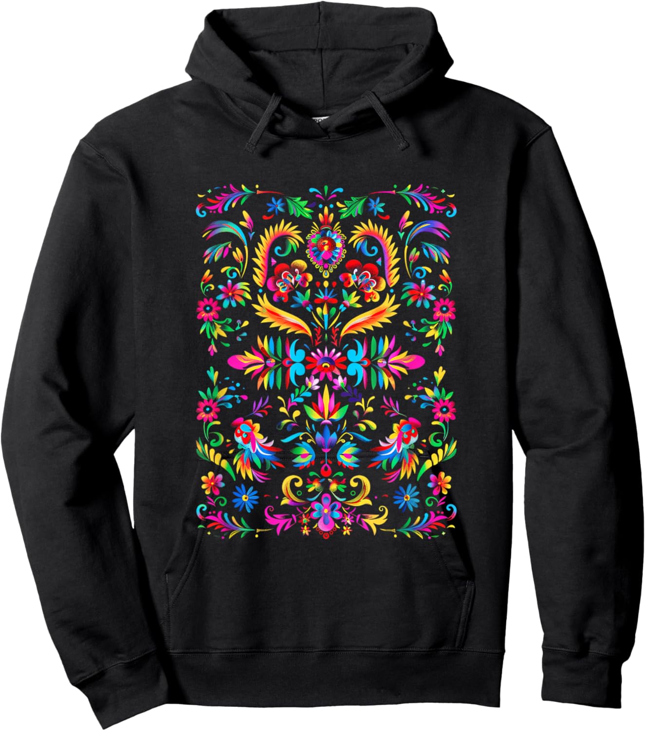 Floral Colors Black Festive Pattern Hoodie - Hoodie | Black