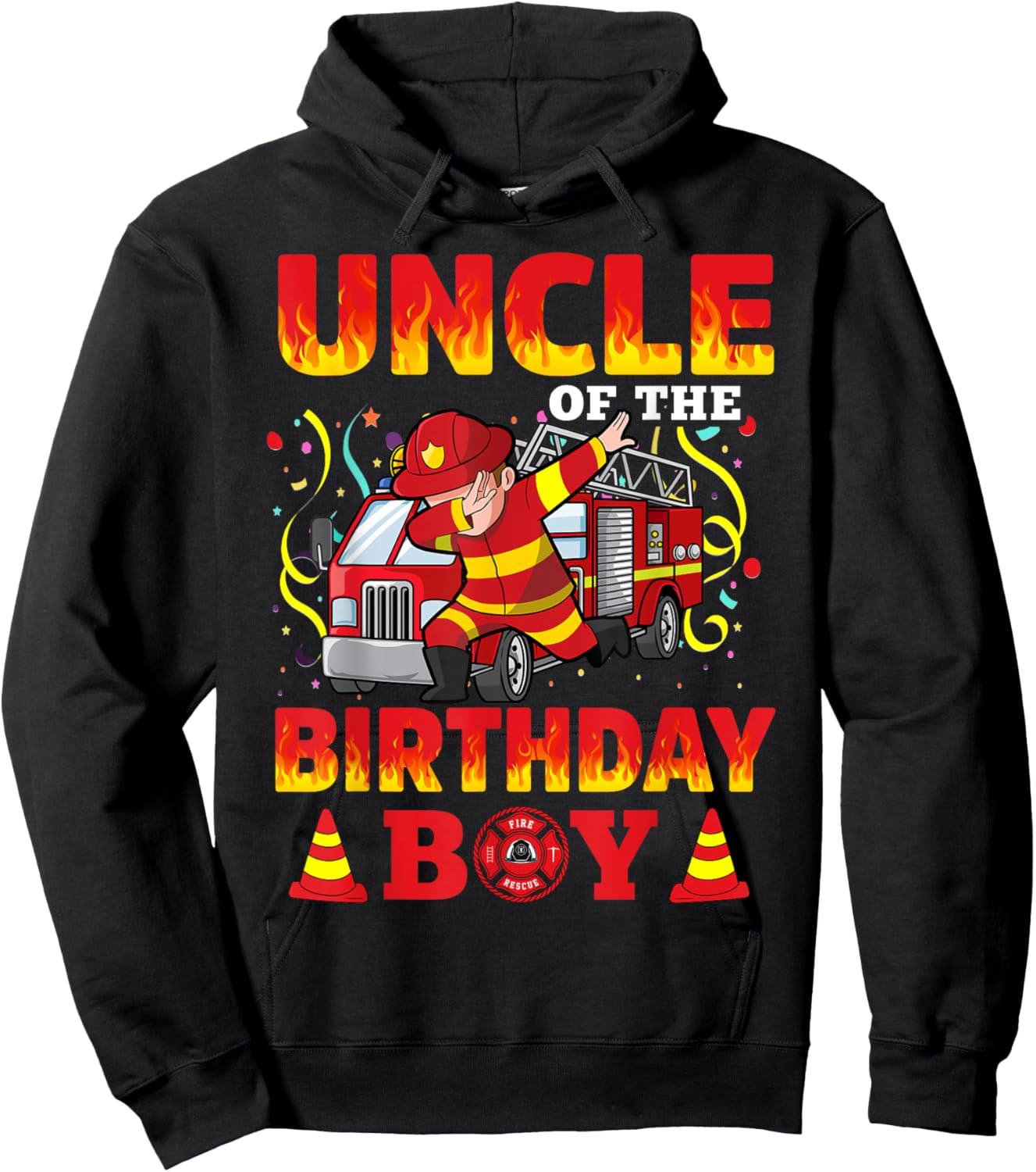 Uncle Of The Birthday Boy Fire Truck Firefighter Boys Hoodie - Hoodie | Black