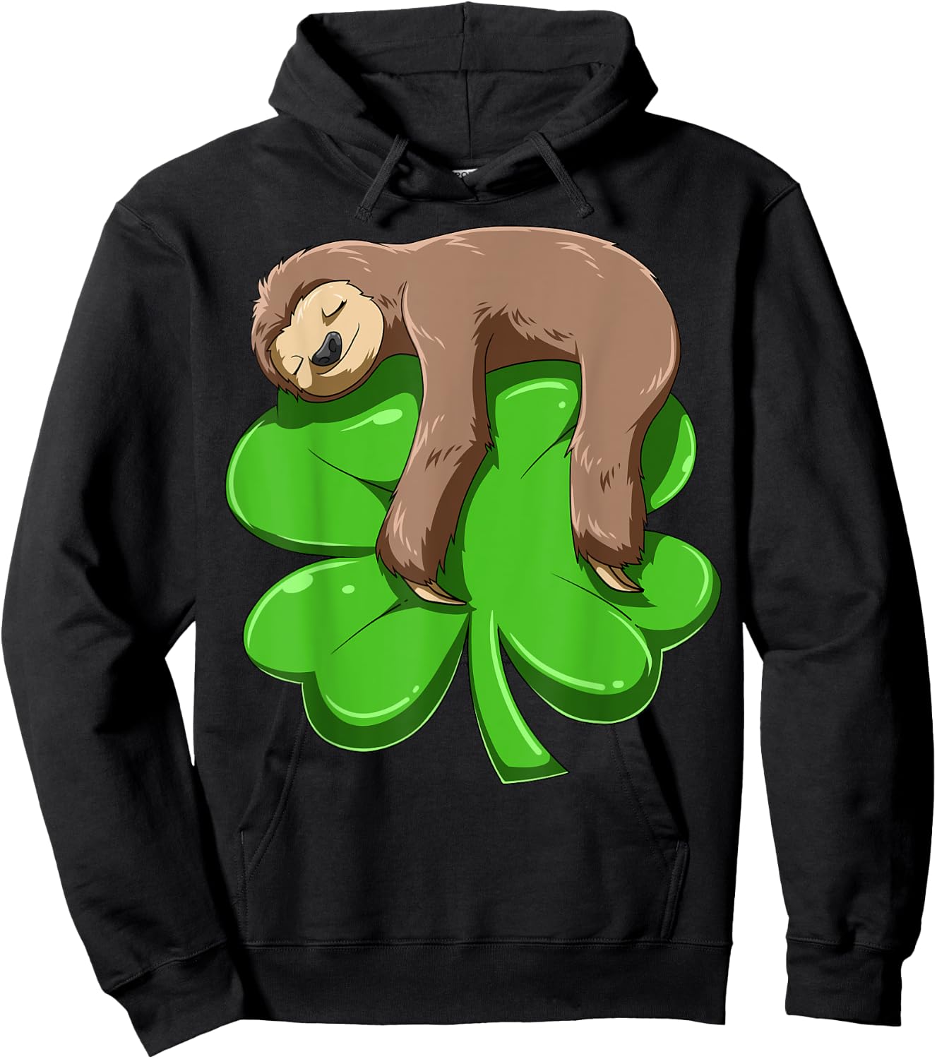 Sloth Sleeping On Shamrock Sloth St Patricks Day Sloth Irish Hoodie - Hoodie | Black