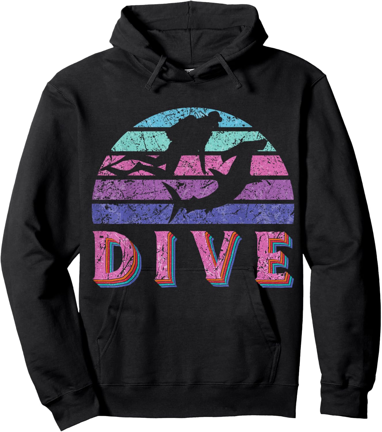 Dive Hammerhead Shark Retro Vintage Pink Purple Scuba Diving Hoodie - Hoodie | Black