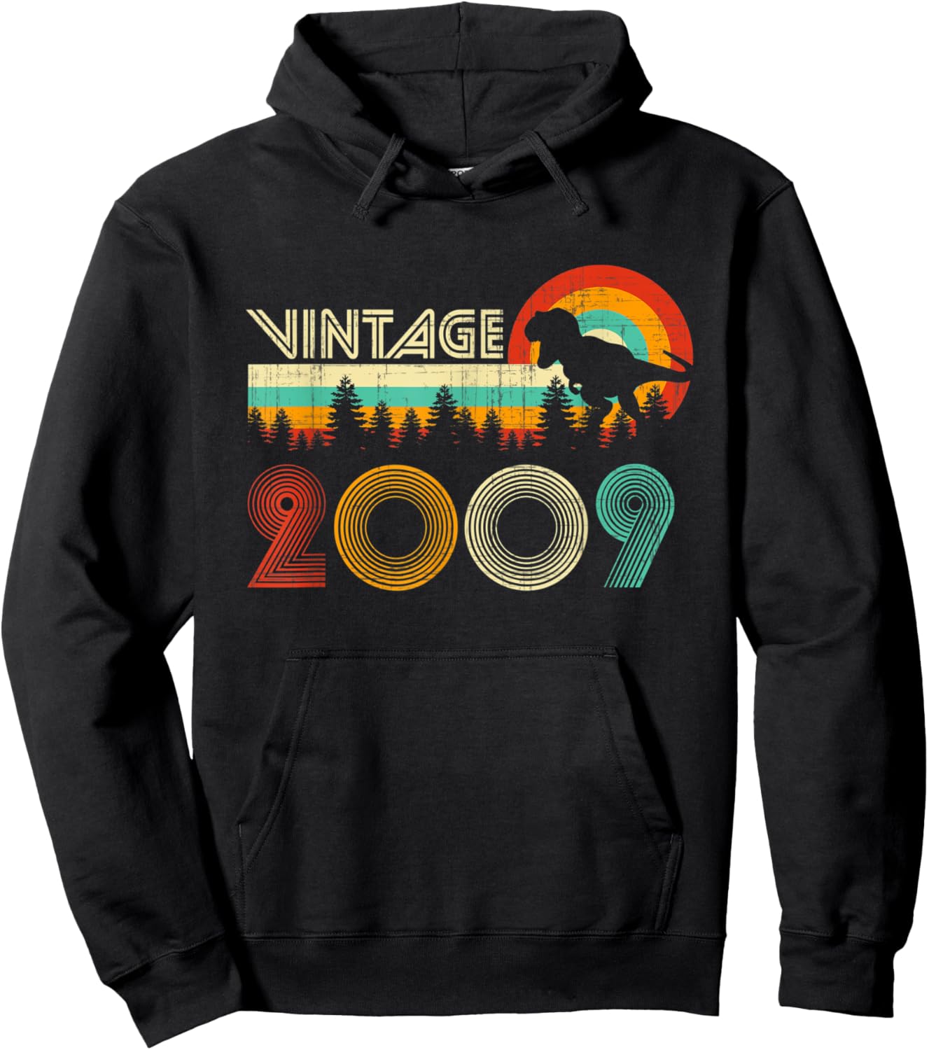 14 Year Old Gifts Boys Vintage 2009 14th Birthday Dinosaur Hoodie - Hoodie | Black