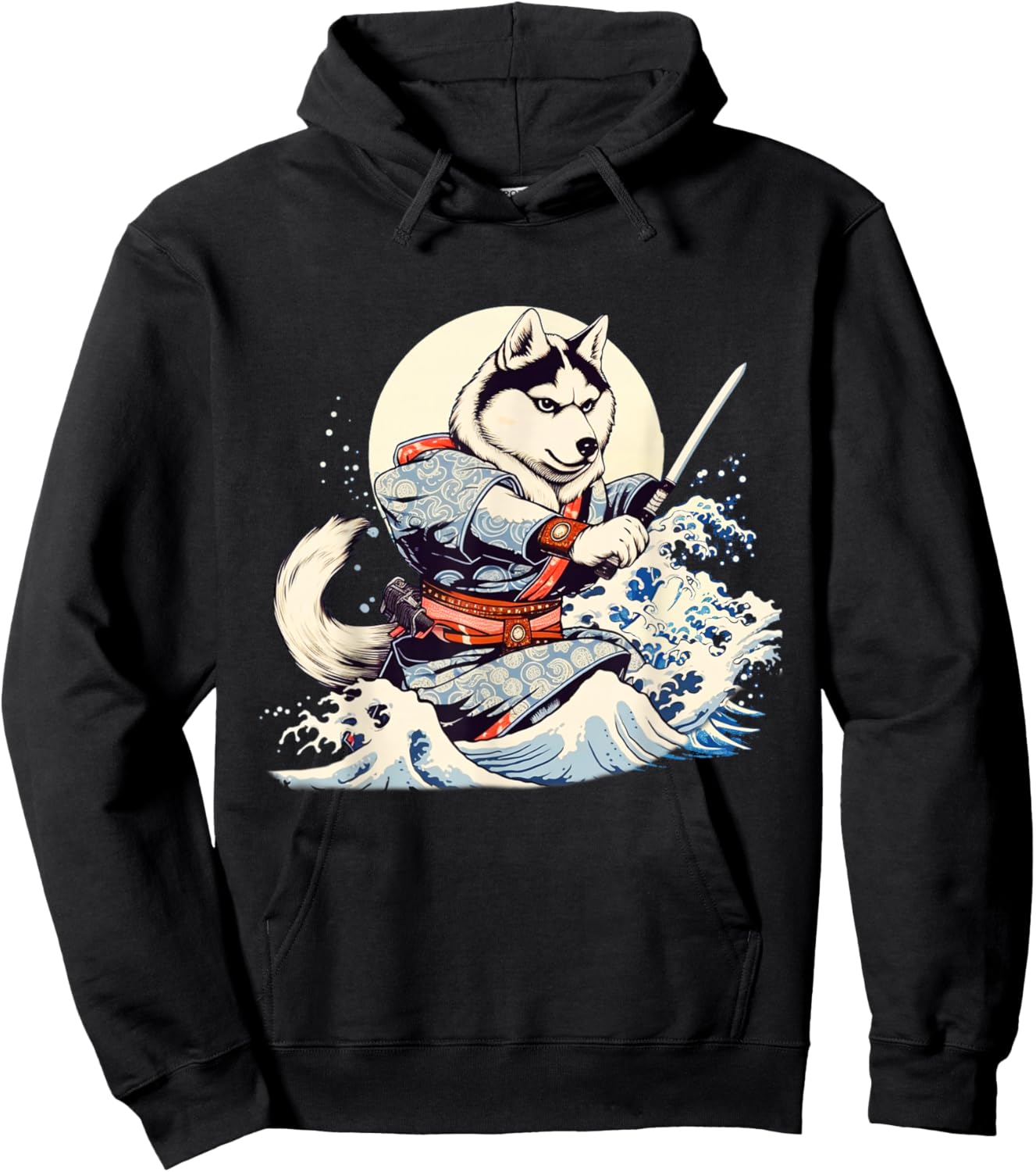 Siberian Husky Dog Japanese Grand Wave Ukiyoe Art Ninja Hoodie - Hoodie | Black