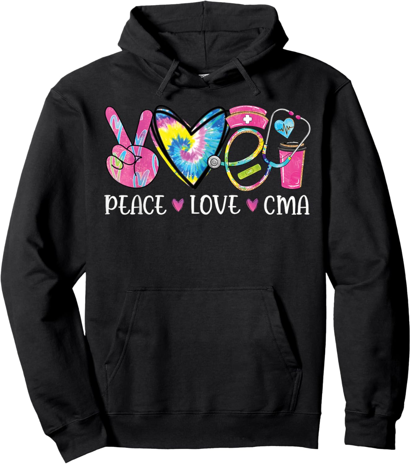 Peace Love CMA Certified Medical Assistant Stethoscope Hoodie - Hoodie | Black