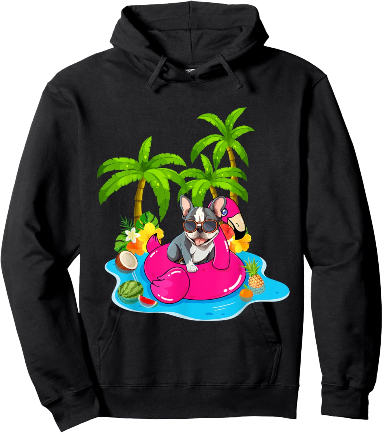 French Bulldog chillin tropical drink summer beach vacation Women Kids Hoodie - Hoodie | Black