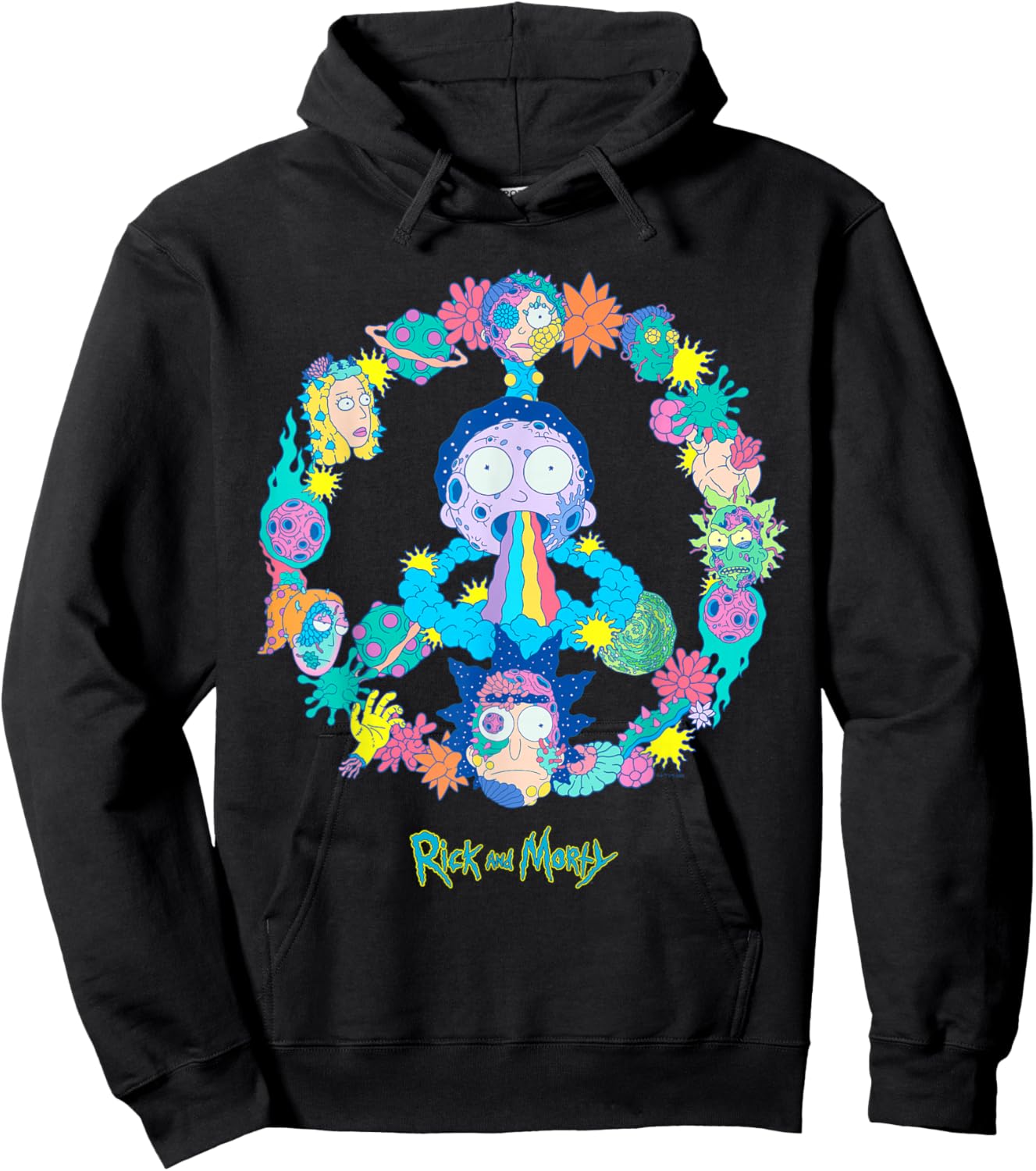 Rick and Morty Peace Sign Vivid Alien Adult Cartoon Fashion Hoodie - Hoodie | Black