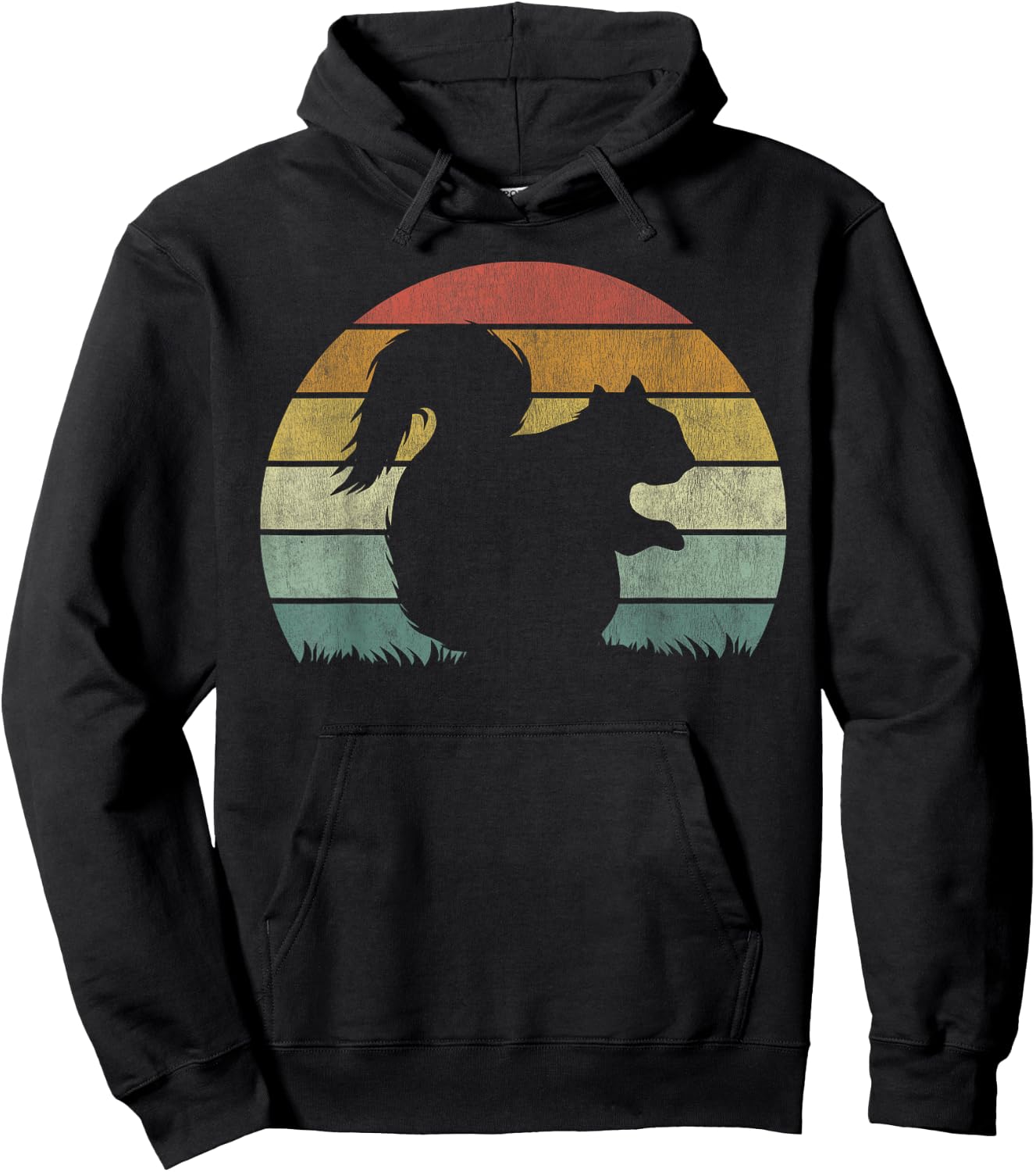 Vintage Retro Sunset Squirrel Design Squeak Chestnut Animal Hoodie - Hoodie | Black