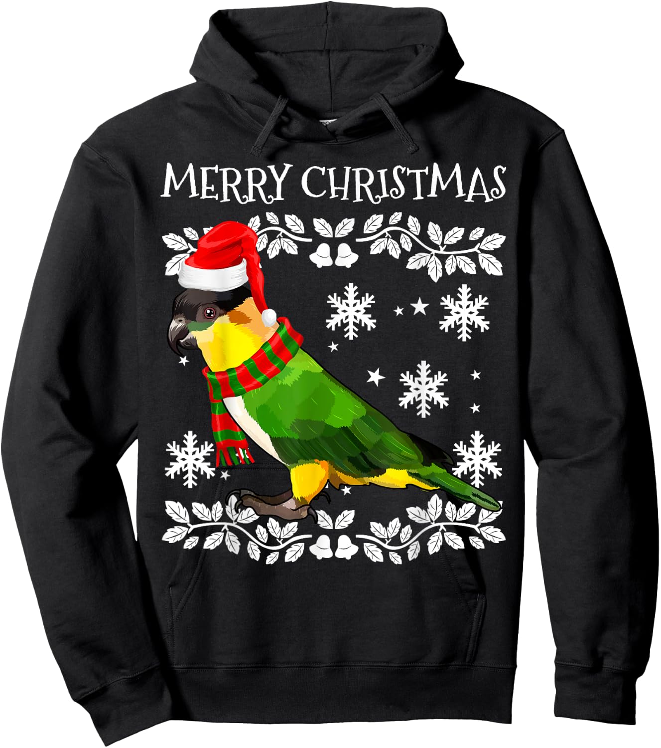 Bird Merry Christmas Ornament Caiques Ugly Xmas Hoodie - Hoodie | Black