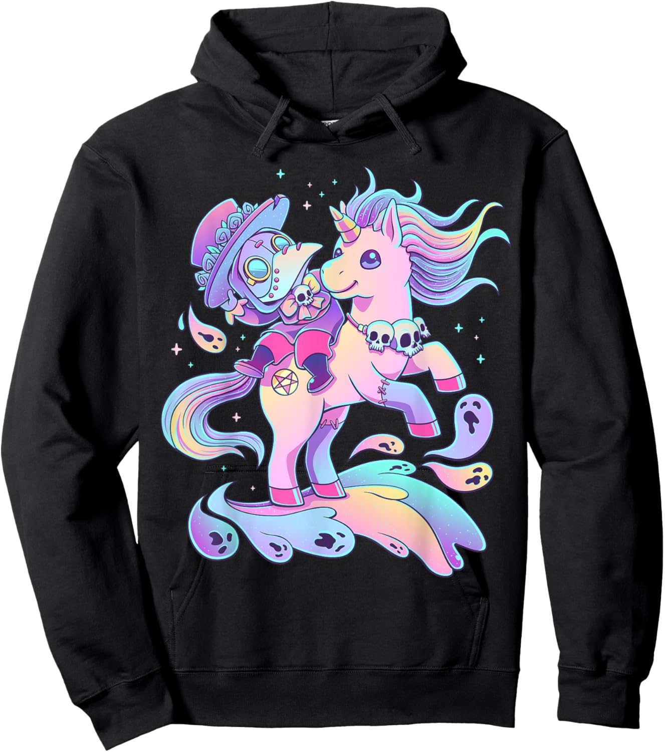 Pastel Goth Cute Creepy Plague Doctor Kawaii Unicorn Occult Hoodie - Hoodie | Black