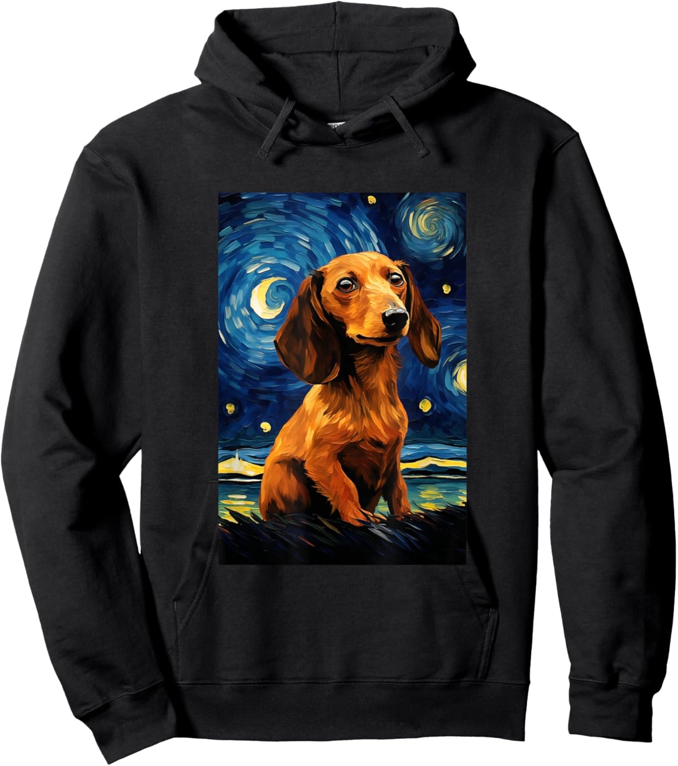 Cute Dachshund Dog Doggy - Van Gogh Style - Starry Night Hoodie - Hoodie | Black