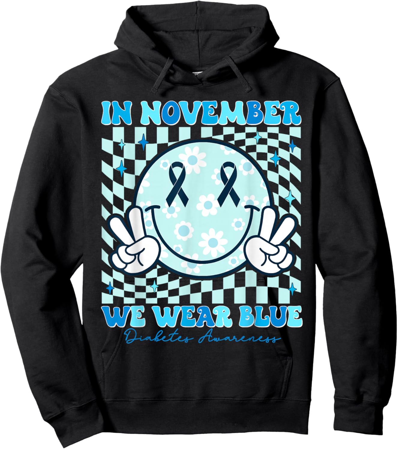 In November We Wear Ribbon Blue Diabetes Awareness Woman Men Hoodie - Hoodie | Black