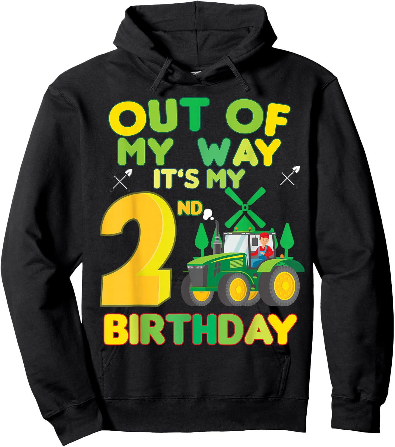 Kids Farmer bday out of my way it's my 2nd birthday tractor Hoodie - Hoodie | Black