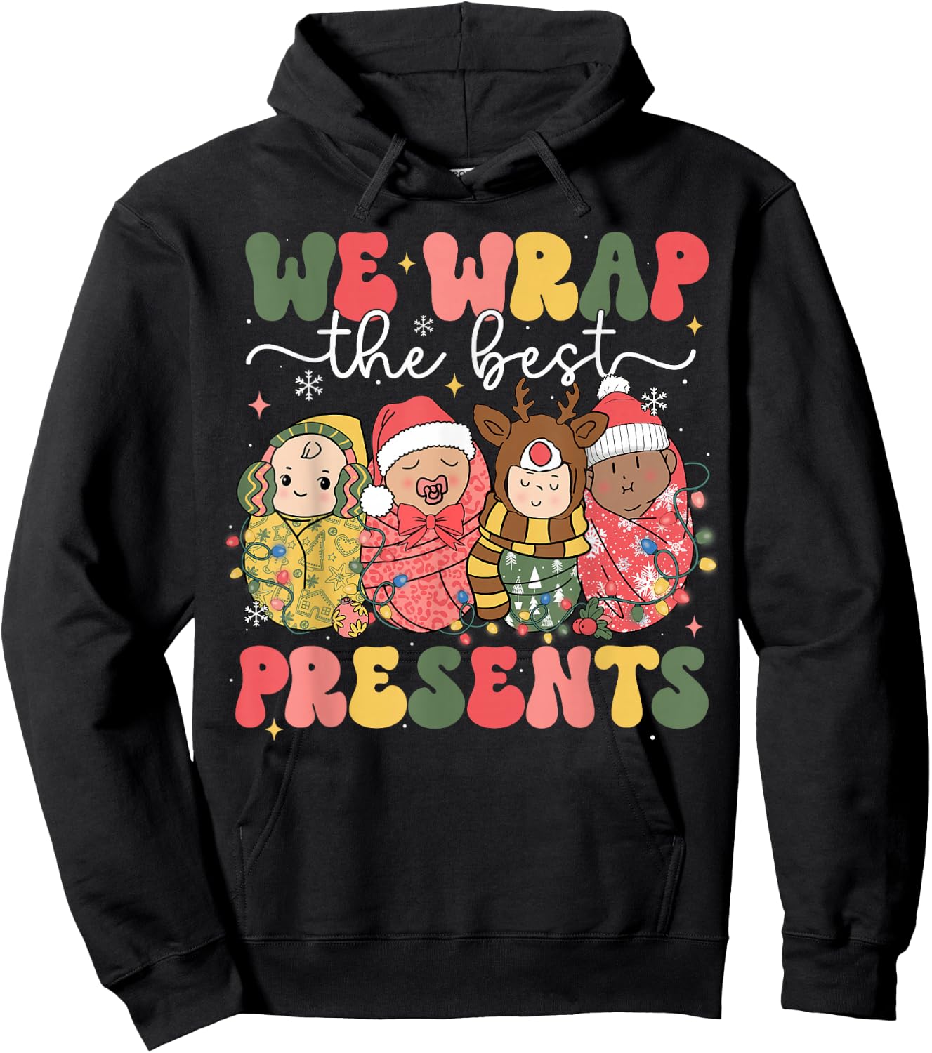 Christmas Labor & Delivery Nurse Lat - Adults, Black, Small, Short Sleeve, Cotton Blend, , Themed Novelty, Holiday, L&D Nurse, Christmas Lovers, Labor & Delivery Staff Hoodie - Hoodie | Black