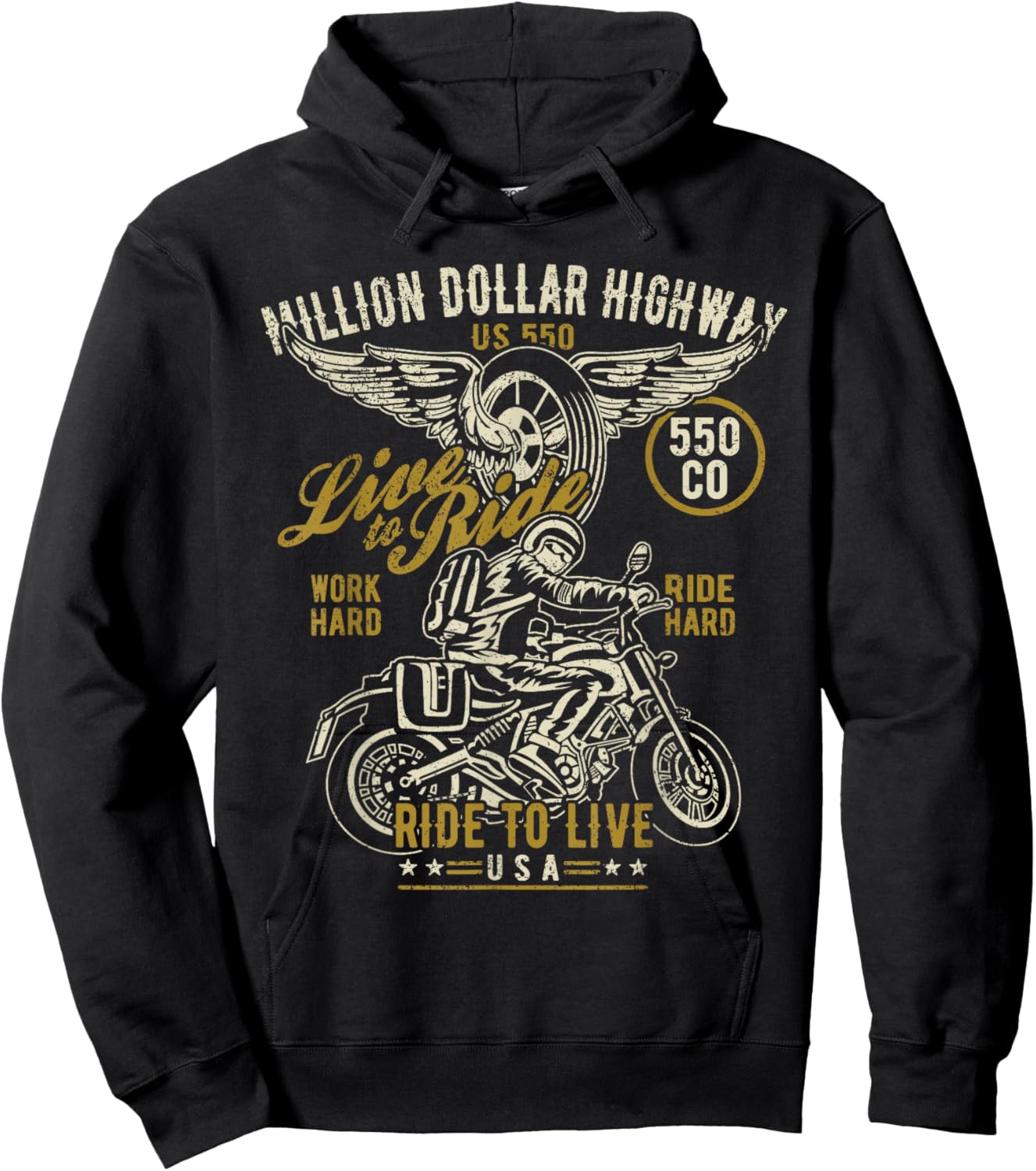 Million Dollar Highway HWY 550 CO USA Motorcycle Design Hoodie - Hoodie | Black