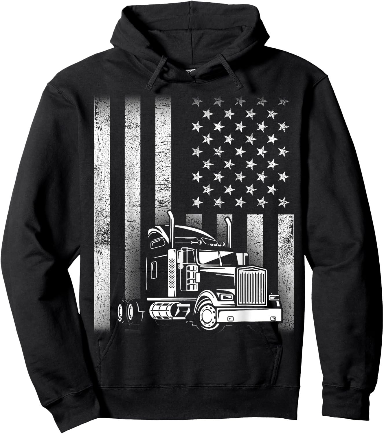 Semi Truck Driver 18 Wheeler Trucker Cool US American Flag Hoodie - Hoodie | Black