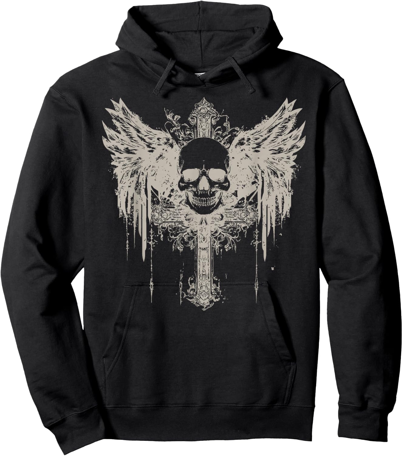 Skull Cross Y2K Grunge Aesthetic Goth Alt Gothic Emo Vintage Hoodie - Hoodie | Black