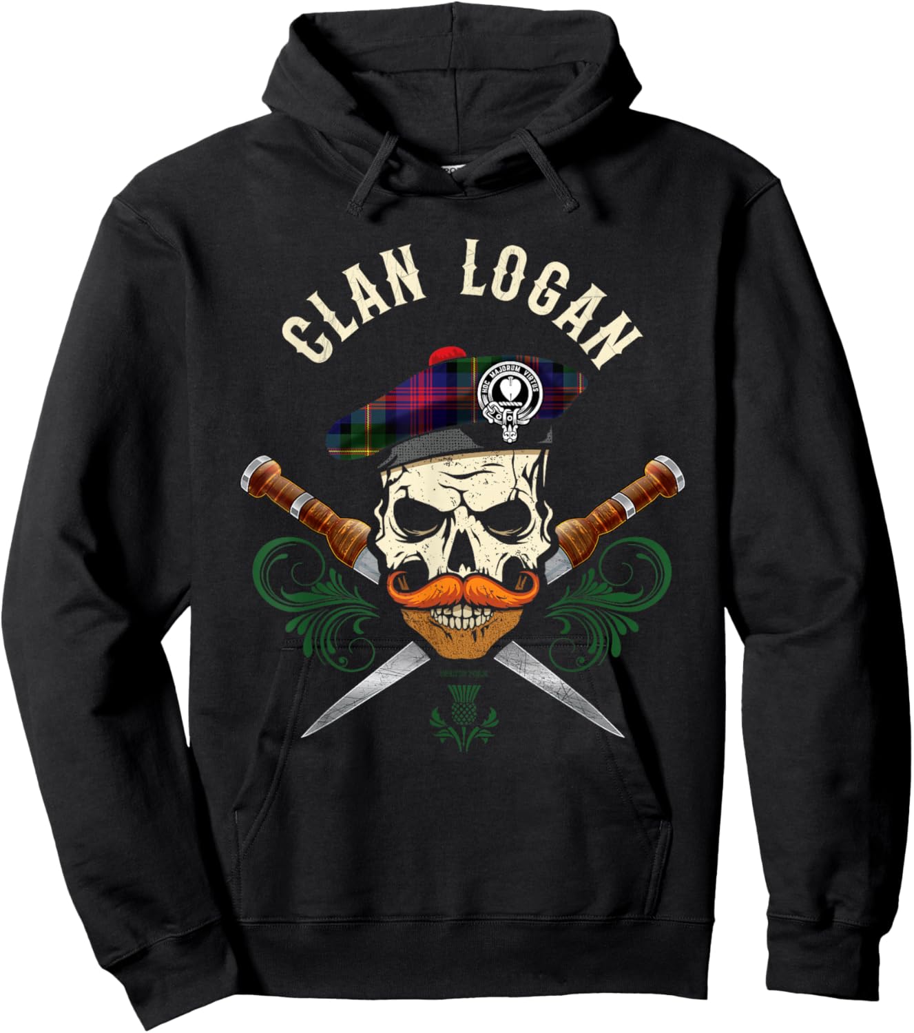 Scottish Clan Logan Surname Skull Dirks Tartan Badge Hoodie - Hoodie | Black