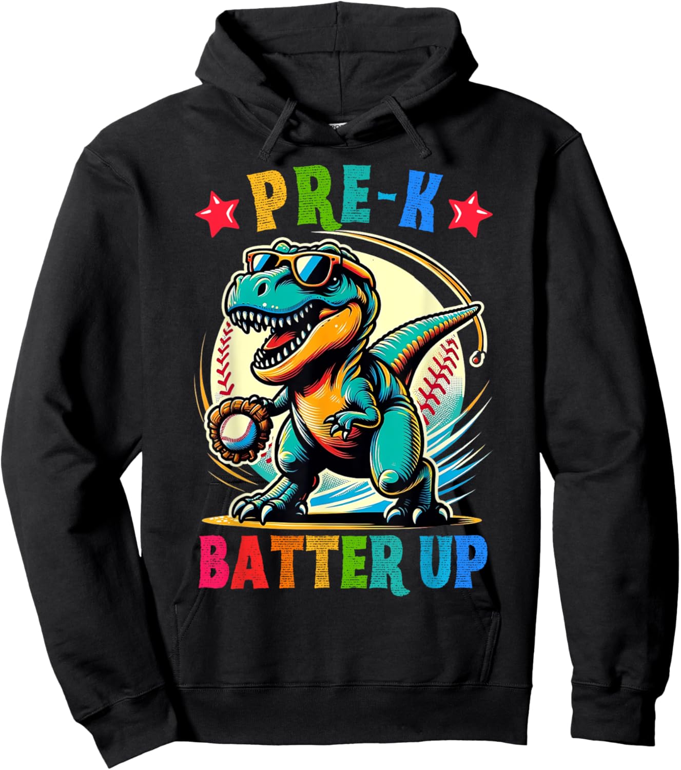 First day back to School Pre-k Kids Baseball Dinosaur Boys Hoodie - Hoodie | Black