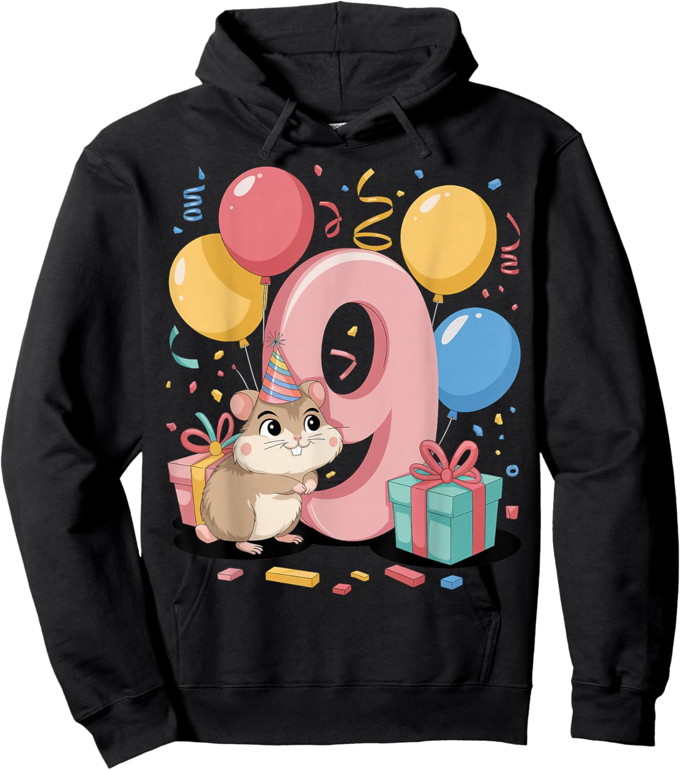 Hamster 9th birthday boy girl 9 years old ninth nine Hamster Hoodie - Hoodie | Black