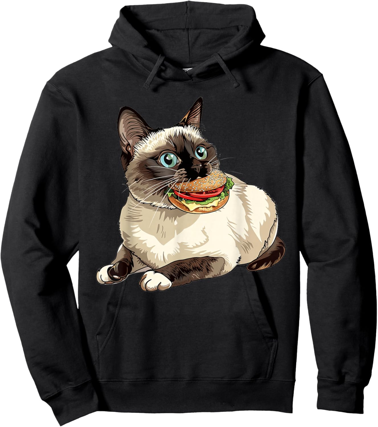 Snowshoe Cat Eating A Hamburger Hoodie - Hoodie | Black