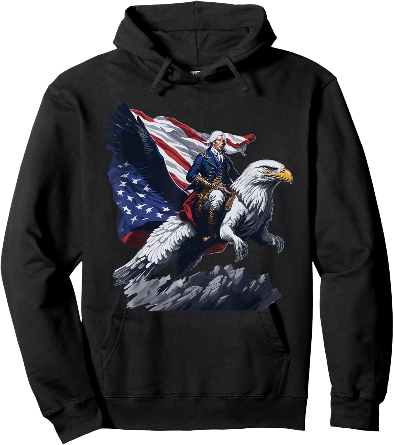 George Washington Riding A Bald Eagle Patriotic Women Men Hoodie - Hoodie | Black