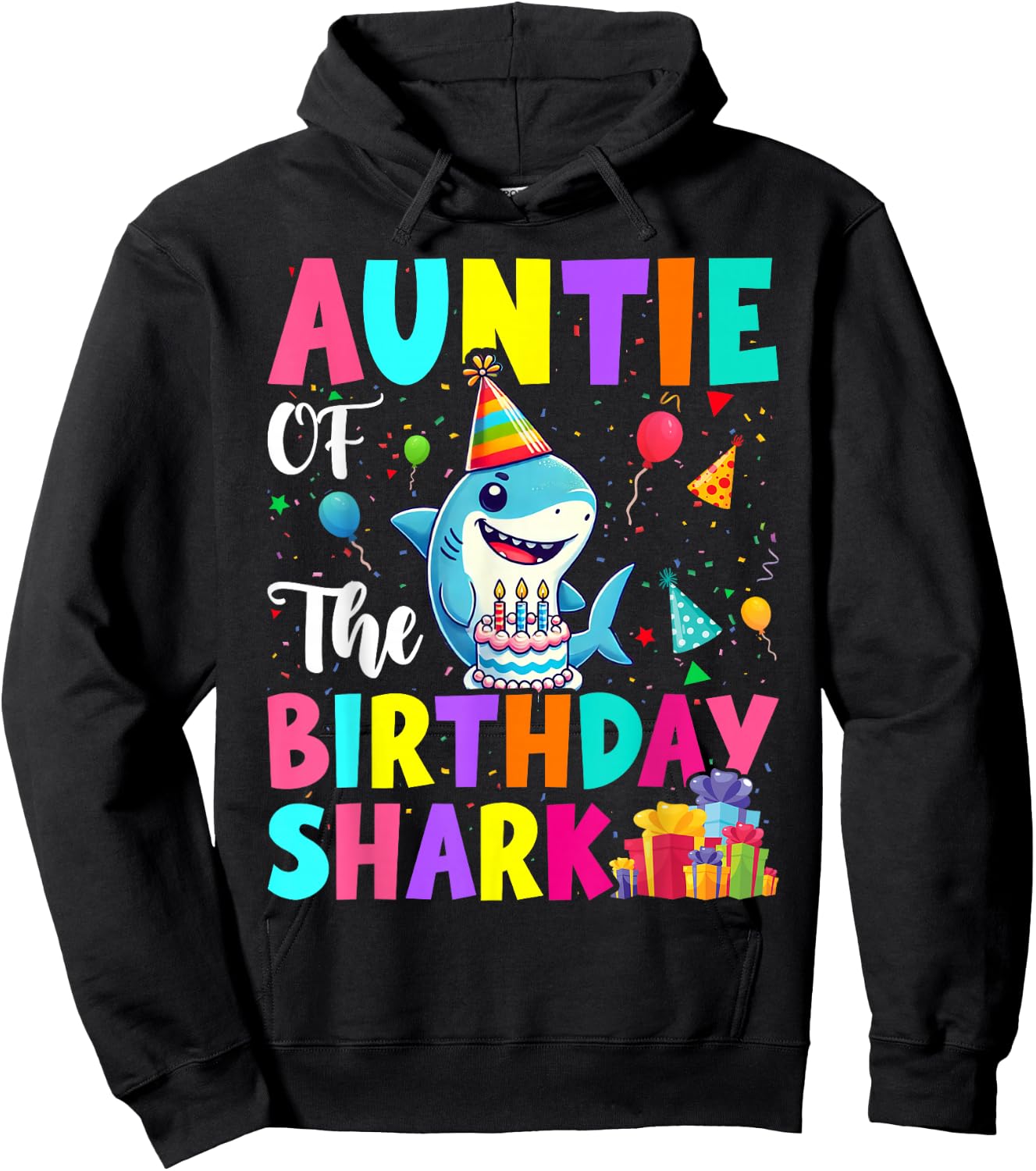 Auntie Of The Shark Birthday Boy Girl Party Family Group Hoodie - Hoodie | Black