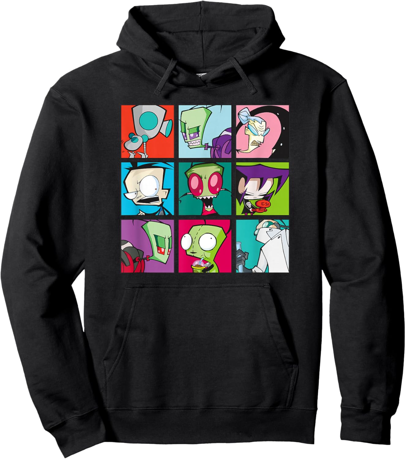 Invader Zim Group Shot Characters Boxed Up Grid Logo Hoodie - Hoodie | Black