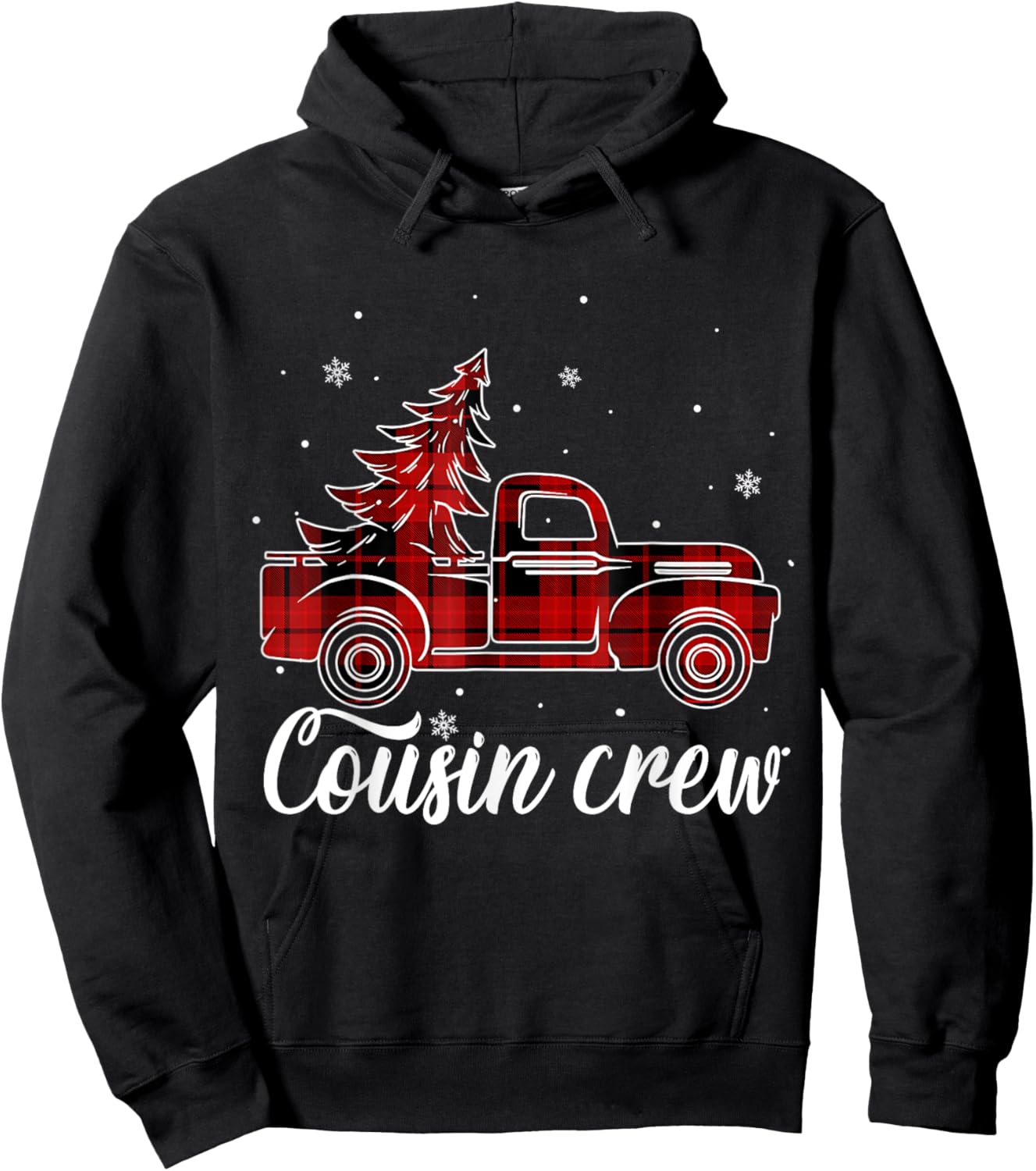 Christmas Cousin Crew Buffalo Truck Tree Red Plaid Pajama Hoodie - Hoodie | Black