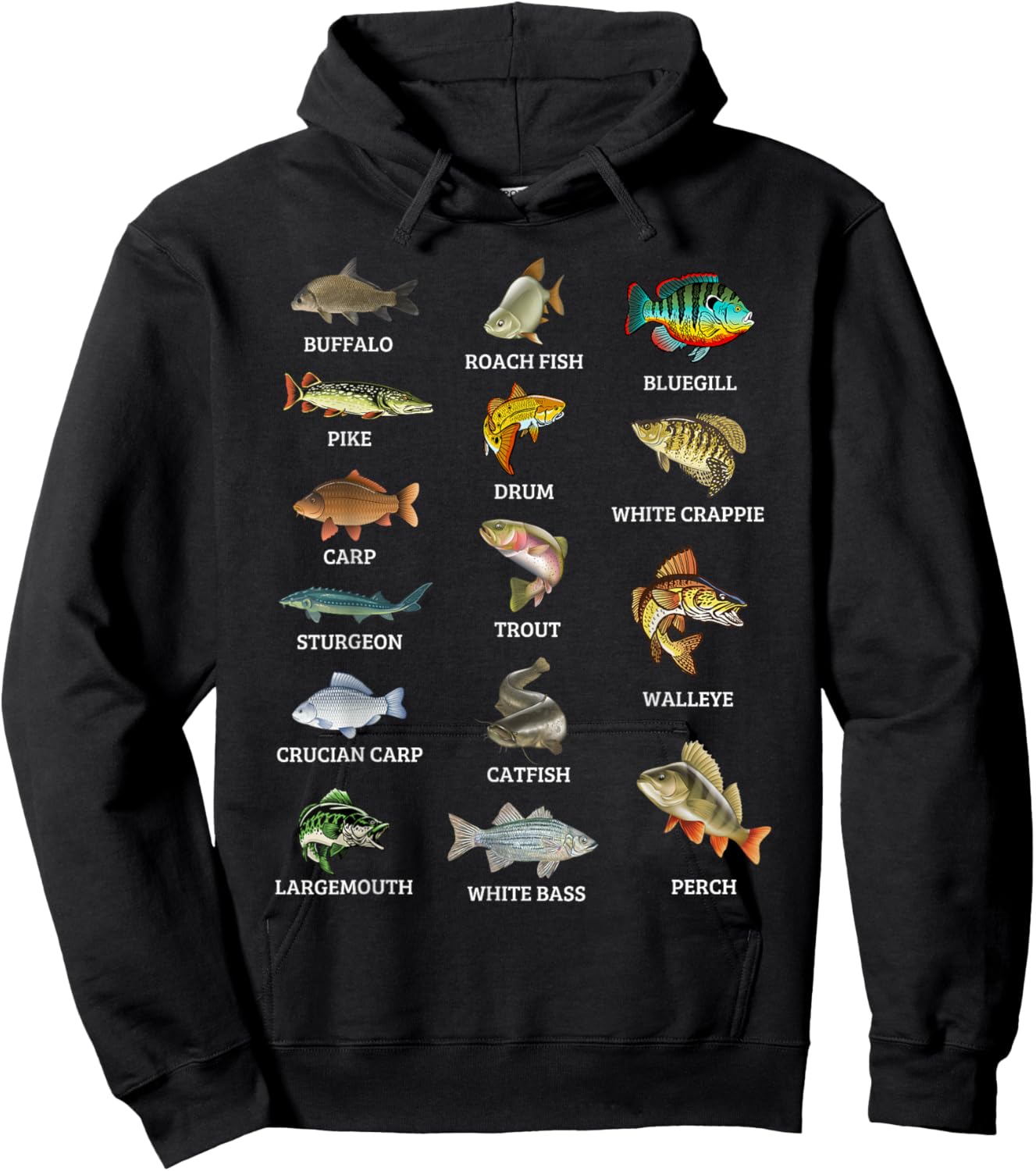 Types Of Freshwater Fish Species Fishing Fisherman Anglers Hoodie - Hoodie | Black