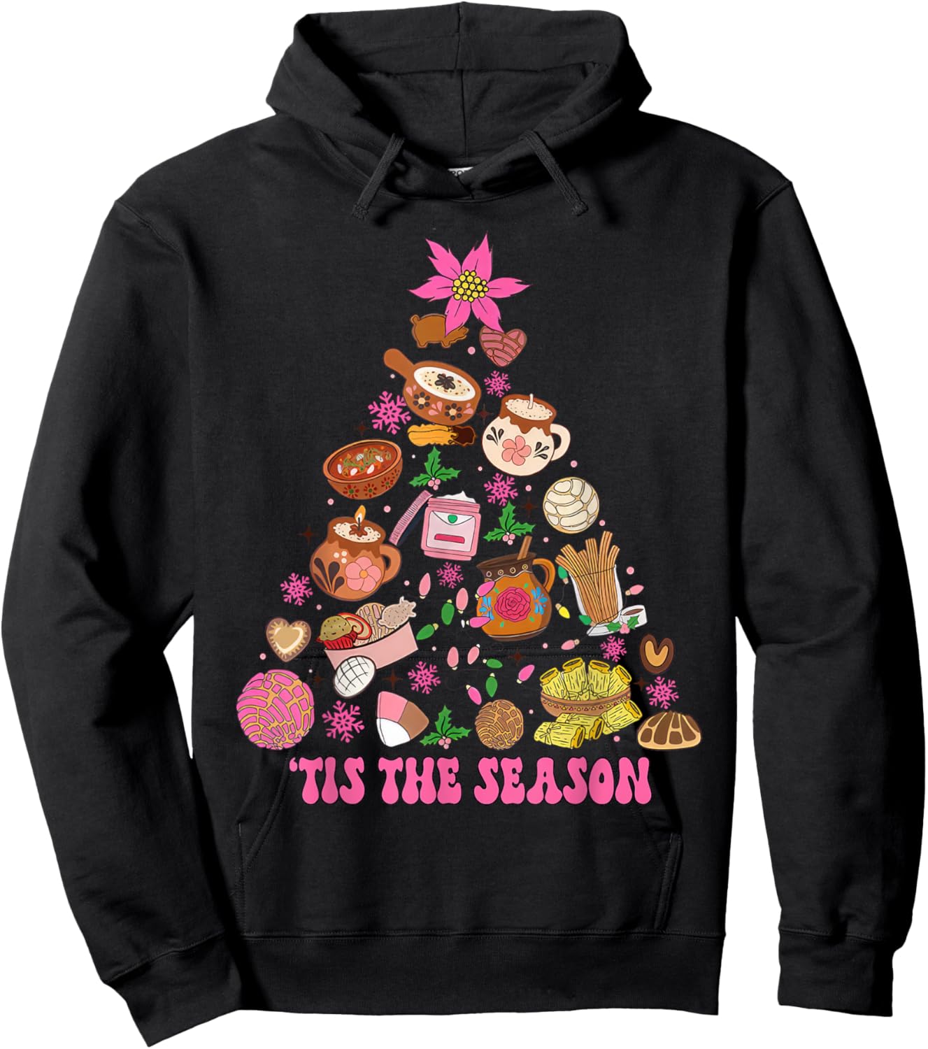 Tis The Season Mexican Christmas Tree Tamales Pan Dulce Hoodie - Hoodie | Black