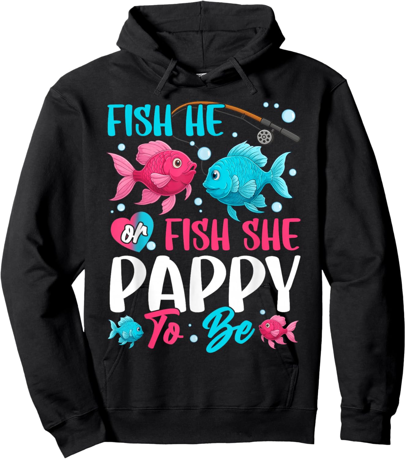 Fish he or Fish she Gender Reveal Family Matching Pappy Hoodie - Hoodie | Black