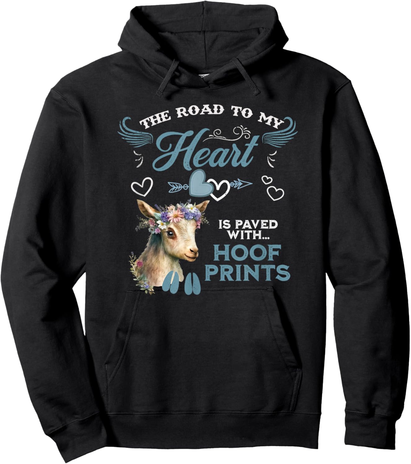 Nigerian Dwarf Goat Road to My Heart Filled With Hoof Prints Hoodie - Hoodie | Black
