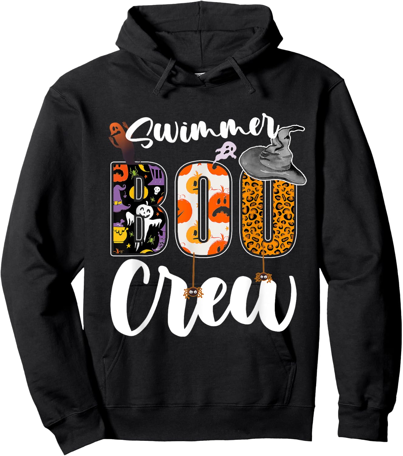 Swimmer Boo Crew Halloween Matching Swim Coach Hoodie - Hoodie | Black