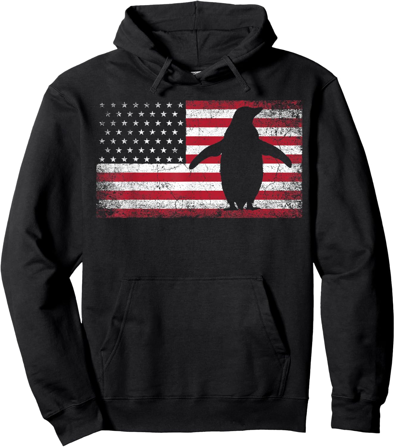 American Flag Penguin Bird 4th of July Retro Men Women USA Hoodie - Hoodie | Black