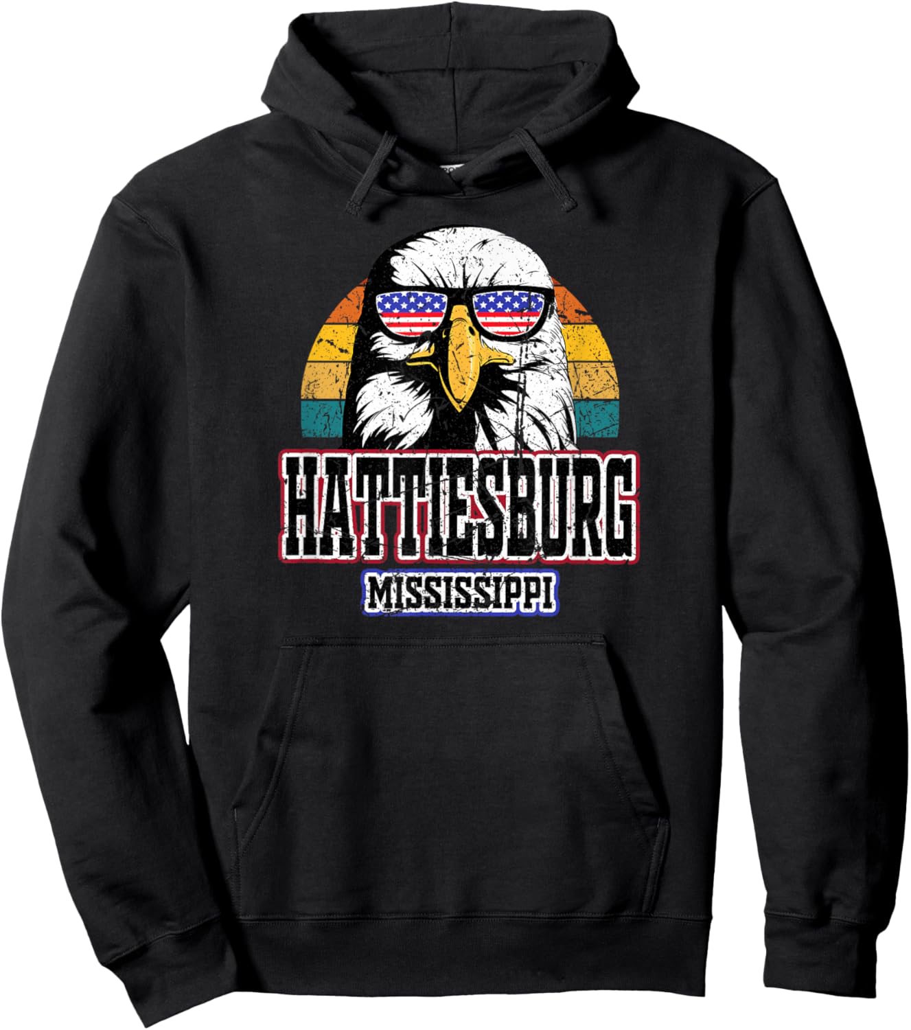 Hattiesburg Mississippi USA Flag American Men Women Grunge Hoodie - Hoodie | Black