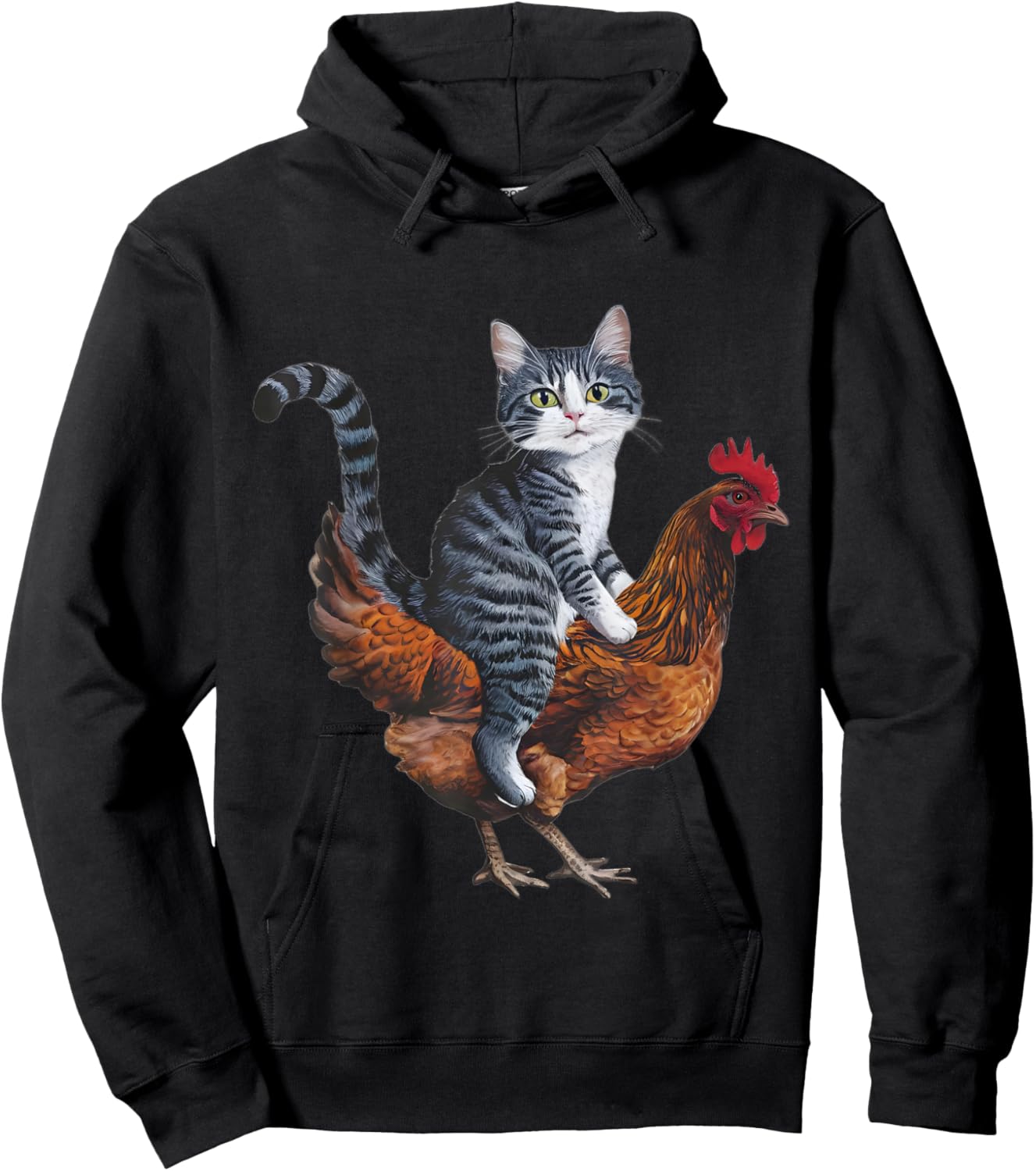 Funny Cat on a Chicken Lover Hoodie - Hoodie | Black