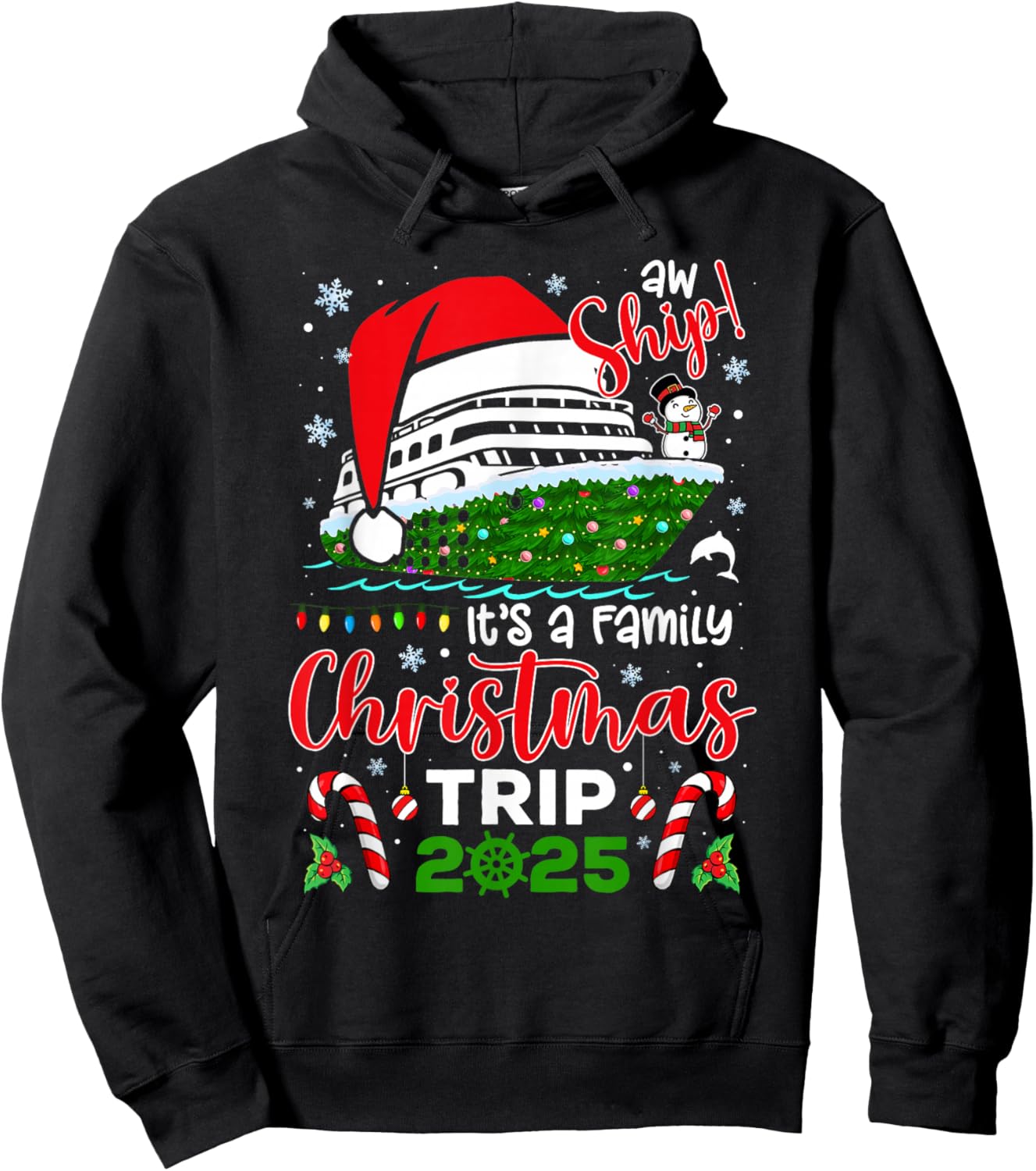 Aw Ship It's A Christmas Cruise Trip 2025 Family Matching Hoodie - Hoodie | Black