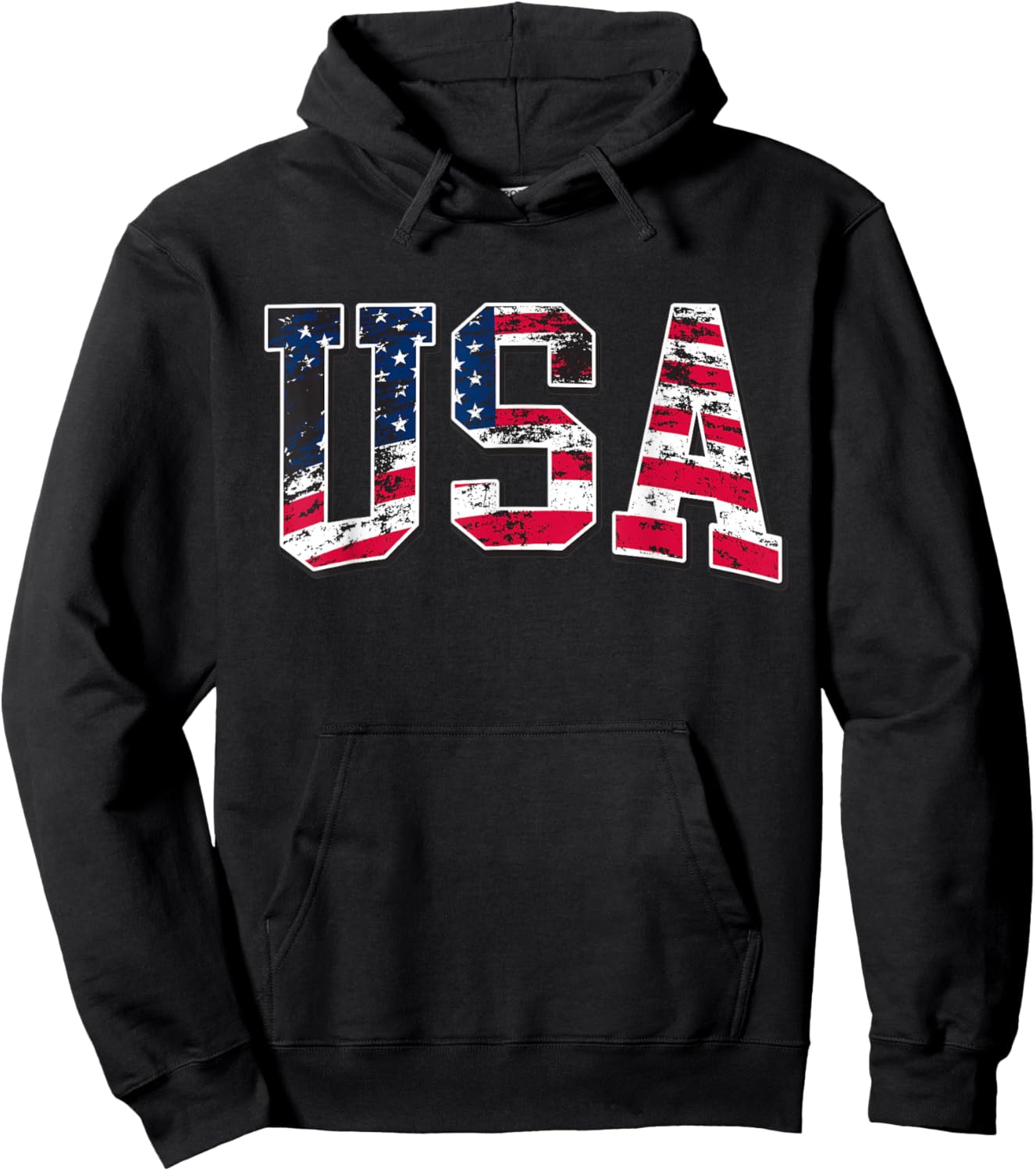 4th of July USA Flag Apparel -Adults Kids Vintage American Flag Black Small Classic Fit Short Sleeve Hoodie - Hoodie | Black