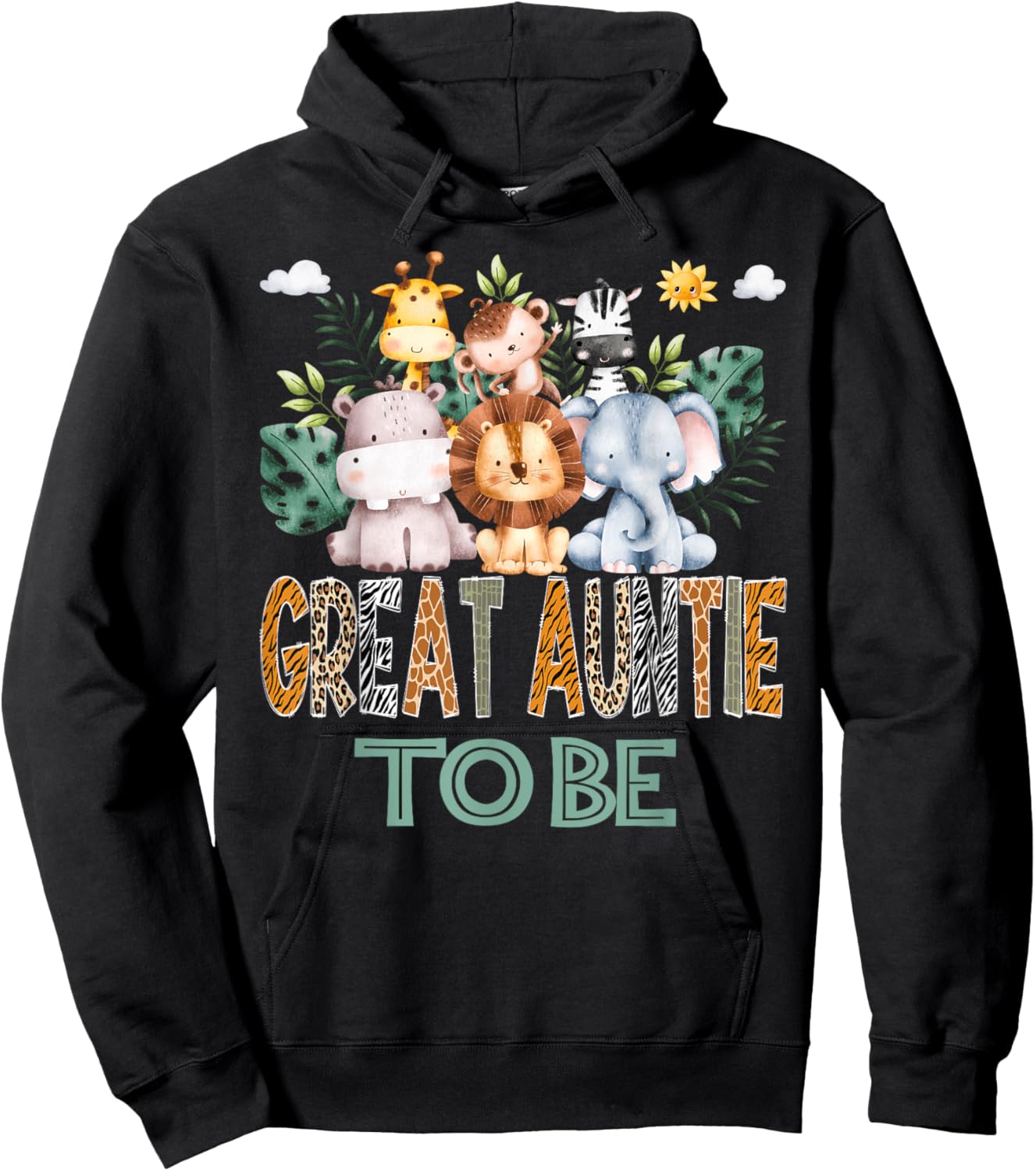 Soon To Be Great Auntie Jungle Animal Safari Gender Reveal Hoodie - Hoodie | Black