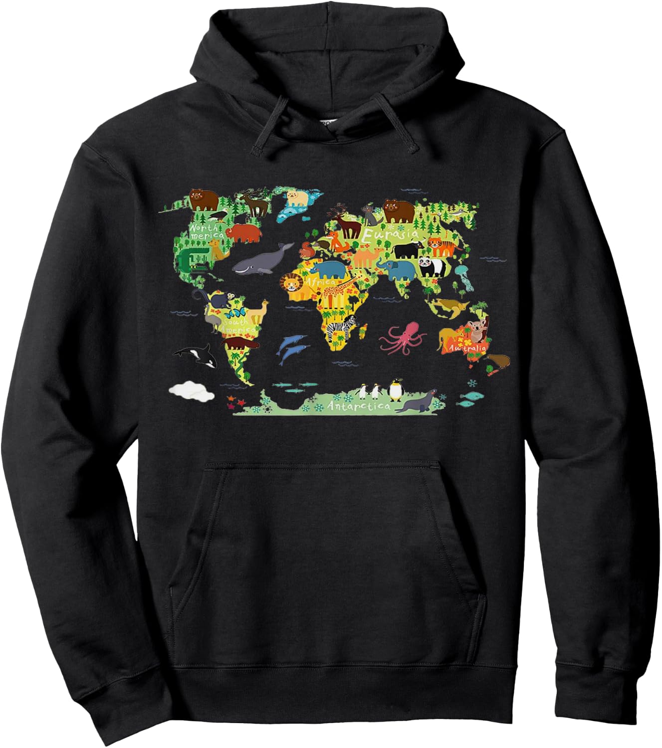 Funny World Animals map Shirt for Kids,Boys and Girls Hoodie - Hoodie | Black