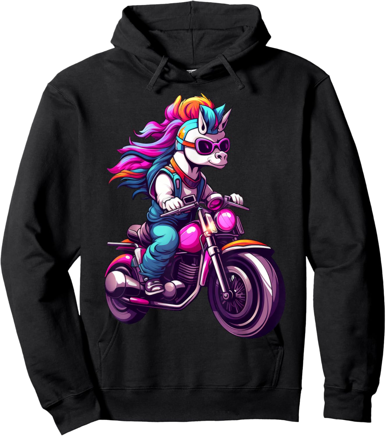 Motorcycle Fans Einhörner Motorradfahrer / Motorrad Einhorn Schwarz Klein EU 16 21 cm Kurzarm Klassische Passform Erwachsene und Kinder Hoodie - Hoodie | Black