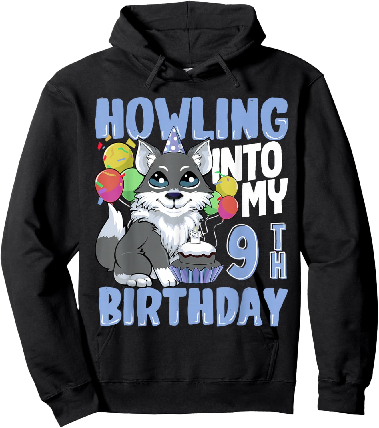 Wolf for 9 Year Old Birthday for 9th Birthday Wolf Kids Boys Hoodie - Hoodie | Black