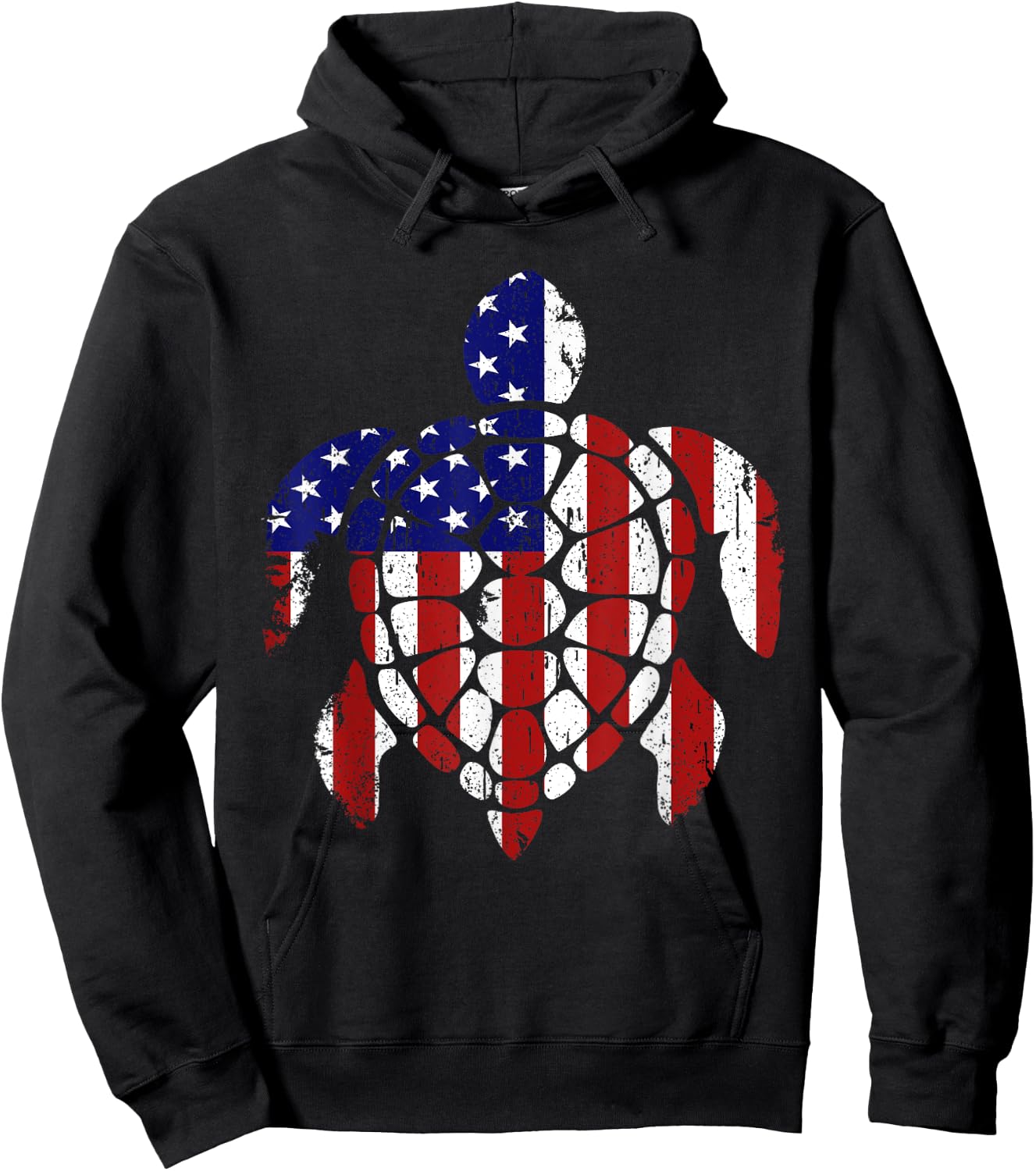Sea Turtle 4th of July American USA Flag Patriotic Gift Kids Men Hoodie - Hoodie | Black