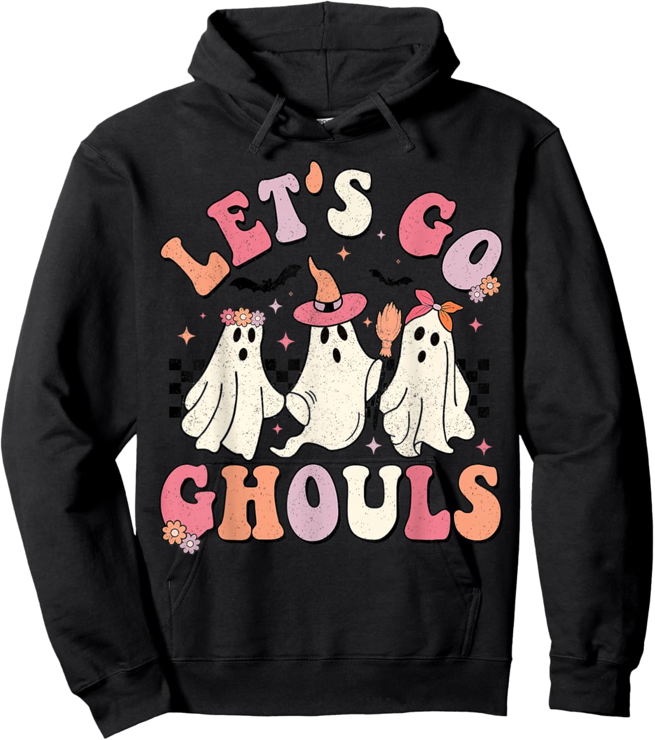 Let's Go Ghouls Halloween Ghost Outfit Costume Retro Groovy Hoodie - Hoodie | Black