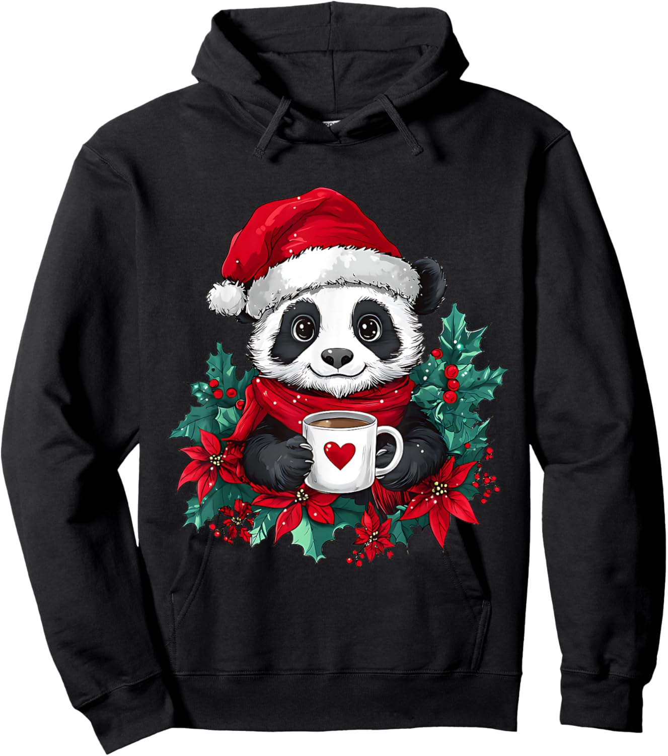 Christmas Panda Santa Coffee Girls Boys Kids Christmas Panda Hoodie - Hoodie | Black